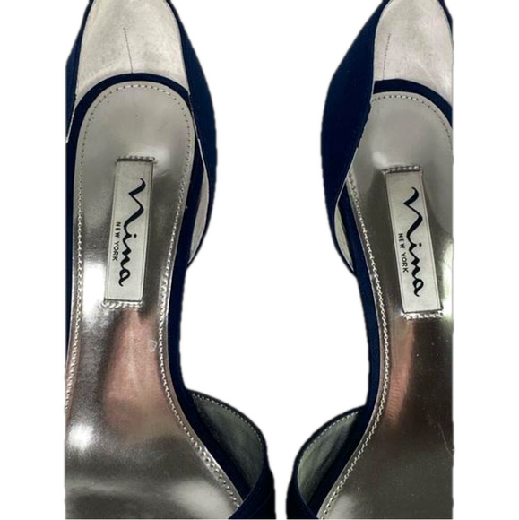 NINA CORRINE NAVY SATIN JEWELED MID-HEEL D'ORSAY CLASSIC EVENING PUMP SKU0779 - Picture 5 of 14